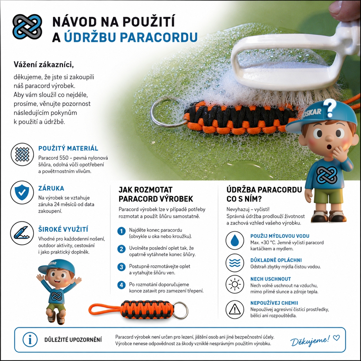padakovka udržba paracordu 550